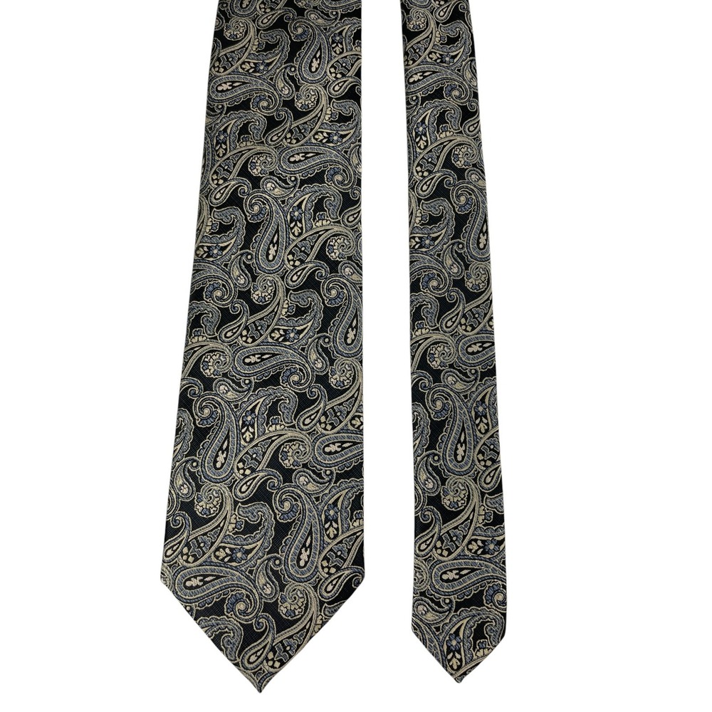Platinum Designs Men's Necktie 3 1/4" x 58" Designer Black Gold Paisley Handmade - Picture 3 of 11